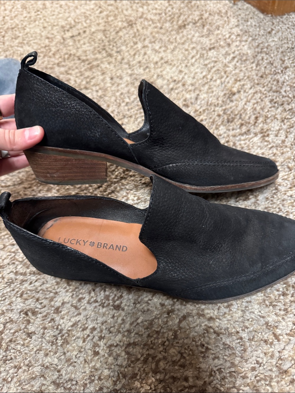 Lucky Brand Black Leather Cutout Slip-On Mules